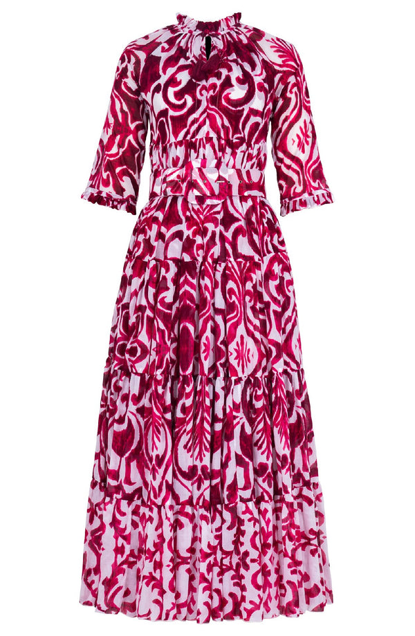 Eden Dress Crew Neck 3/4 Sleeve Maxi Length Cotton Musola (Maiolica Blue Tile)