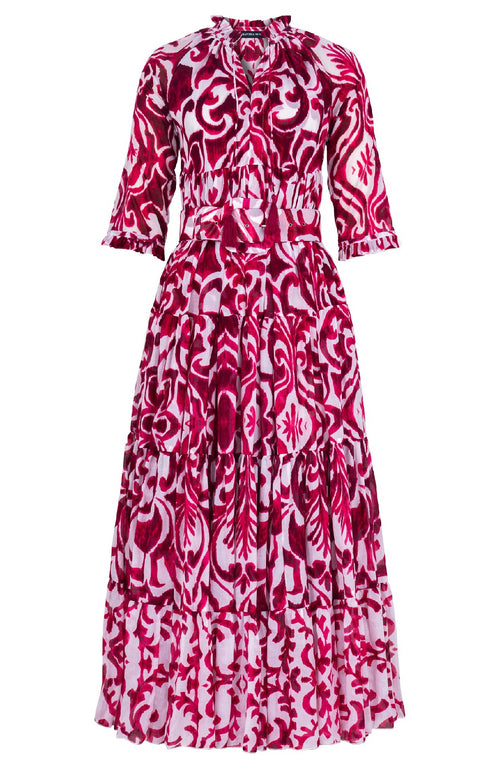 Eden Dress Crew Neck 3/4 Sleeve Maxi Length Cotton Musola (Maiolica Blue Tile)