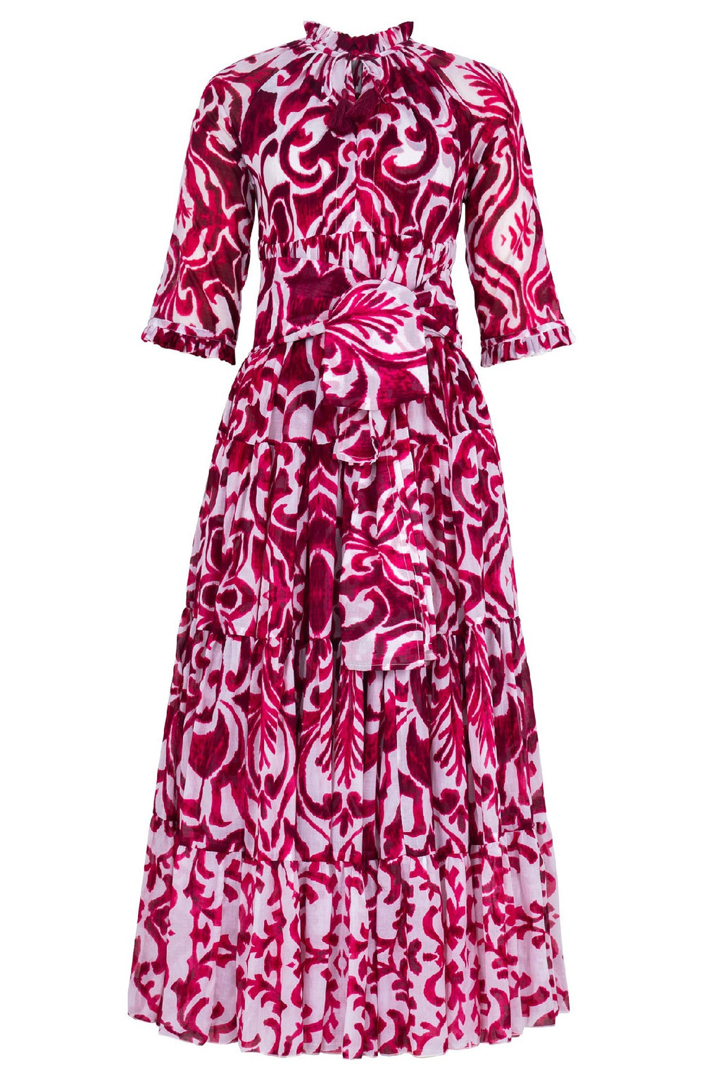 Eden Dress Crew Neck 3/4 Sleeve Maxi Length Cotton Musola (Maiolica Blue Tile)