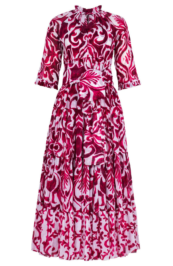 Eden Dress Crew Neck 3/4 Sleeve Maxi Length Cotton Musola (Maiolica Blue Tile)