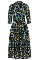 Audrey Dress #4 Shirt Collar 3/4 Sleeve Midi Length Wool (Marakeschi Ikat Beige) - Beige Jade