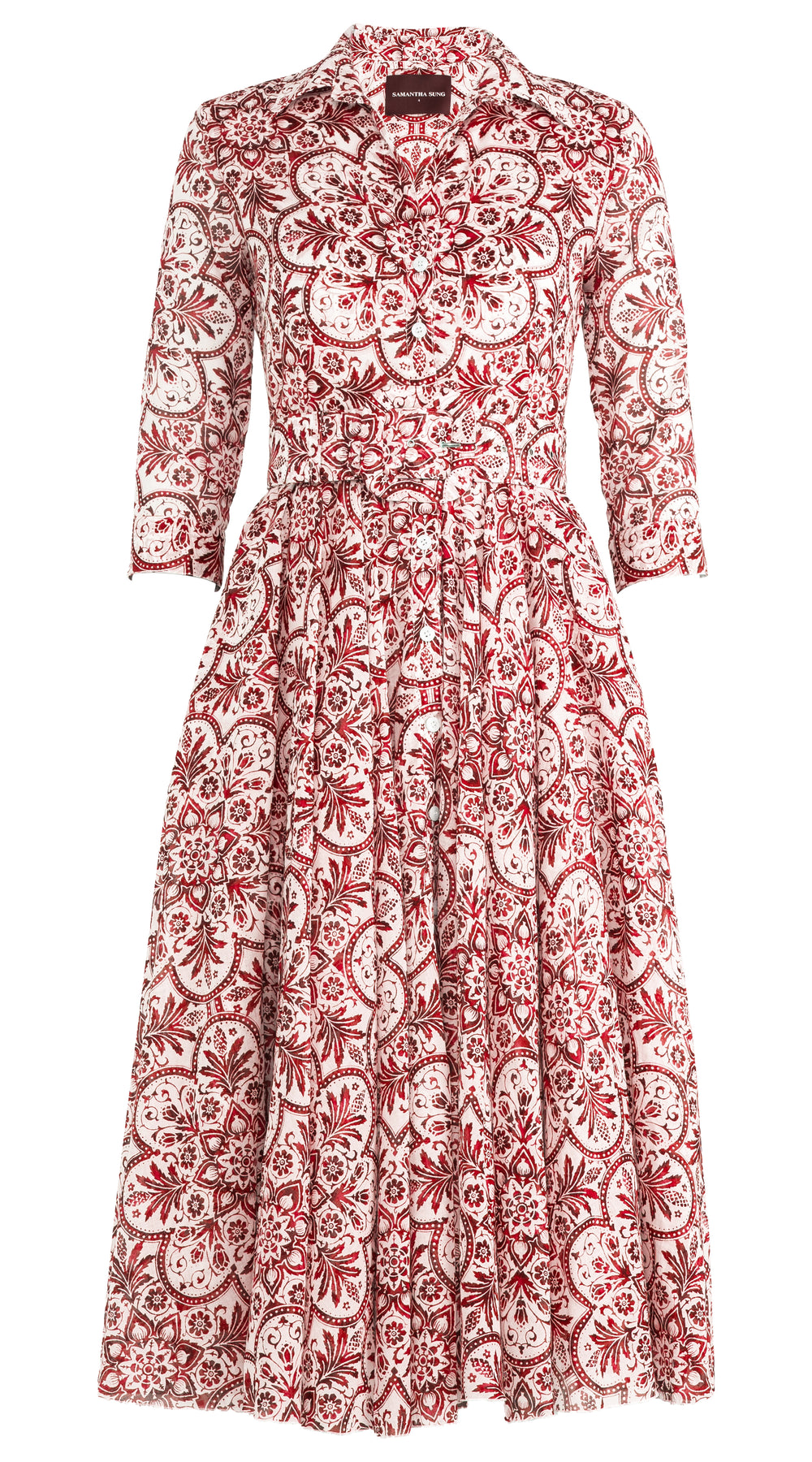 Aster Dress Shirt Collar 3/4 Sleeve Midi Length Musola (Marakechi Tile) @1