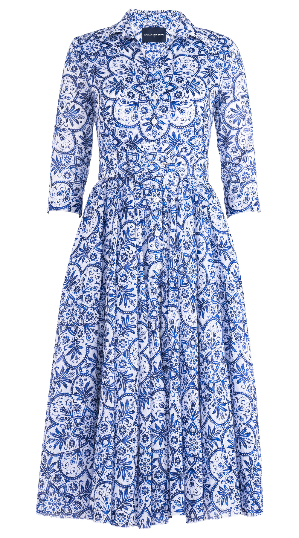 Aster Dress Shirt Collar 3/4 Sleeve Midi Length Musola (Marakechi Tile)