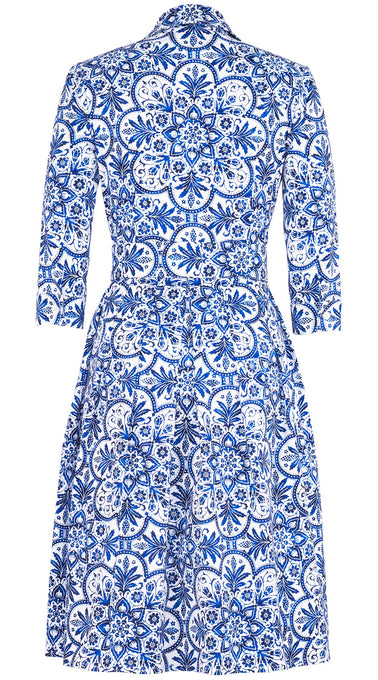 Audrey Dress #1 Shirt Collar 3/4 Sleeve Regular Length Cotton Stretch (Marakechi Tile)