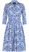 Audrey Dress #1 Shirt Collar 3/4 Sleeve Regular Length Cotton Stretch (Marakechi Tile)