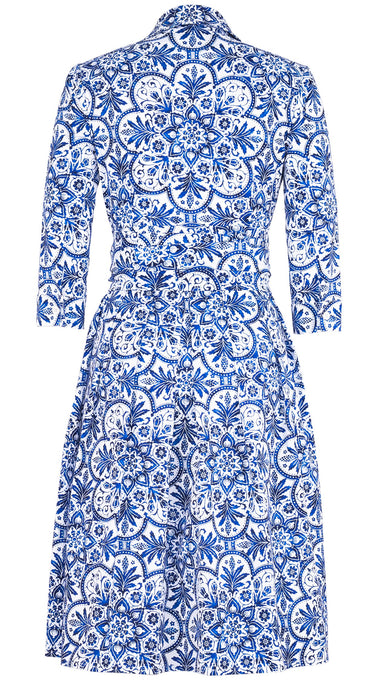 Audrey Dress #1 Shirt Collar 3/4 Sleeve Regular Length Cotton Stretch (Marakechi Tile)