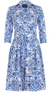 Audrey Dress #1 Shirt Collar 3/4 Sleeve Regular Length Cotton Stretch (Marakechi Tile)
