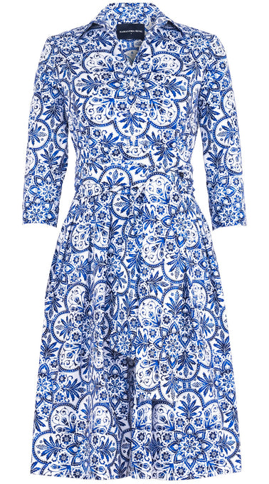 Audrey Dress #1 Shirt Collar 3/4 Sleeve Regular Length Cotton Stretch (Marakechi Tile)