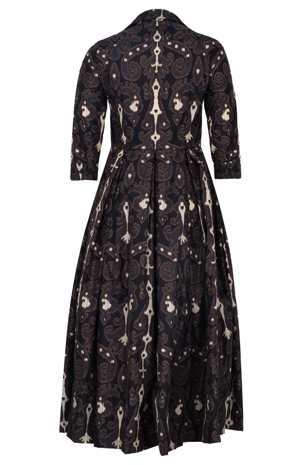 Audrey Dress #7 Shirt Collar 3/4 Sleeve Midi Plus Length Poliamide Taffta (Marakeschi Ikat Beige)