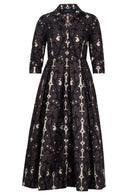 Audrey Dress #7 Shirt Collar 3/4 Sleeve Midi Plus Length Poliamide Taffta (Marakeschi Ikat Beige)