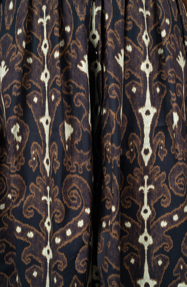 Audrey Dress #1 Shirt Collar 3/4 Sleeve Long Length Cotton Stretch (Marakeschi Ikat Bright)