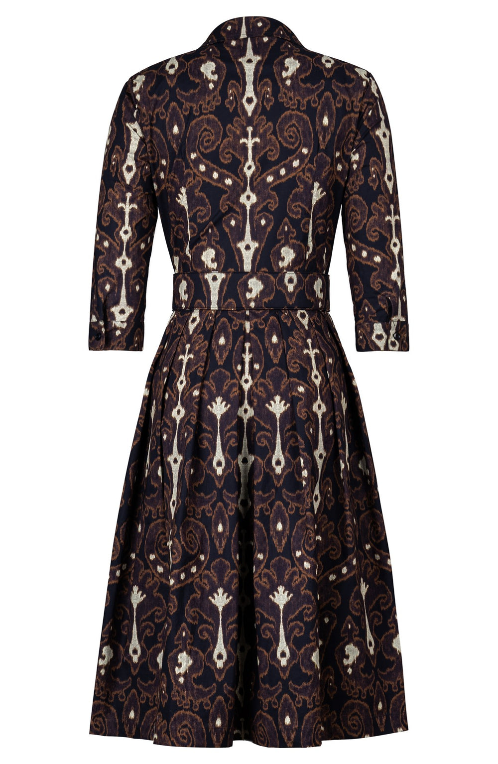 Audrey Dress #1 Shirt Collar 3/4 Sleeve Long Length Cotton Stretch (Marakeschi Ikat Bright)