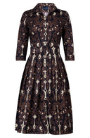 Audrey Dress #1 Shirt Collar 3/4 Sleeve Long Length Cotton Stretch (Marakeschi Ikat Bright)