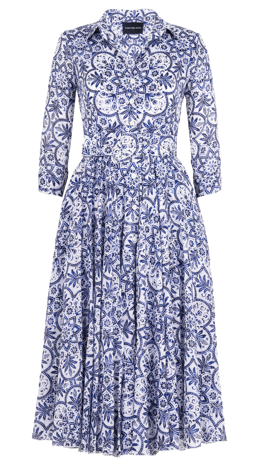 Aster Dress Shirt Collar 3/4 Sleeve Midi Length Musola (Marakechi Tile) @1