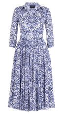 Aster Dress Shirt Collar 3/4 Sleeve Midi Length Musola (Marakechi Tile) @1