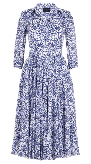 Aster Dress Shirt Collar 3/4 Sleeve Midi Length Musola (Marakechi Tile) @1