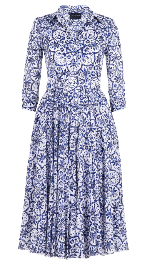 Aster Dress Shirt Collar 3/4 Sleeve Midi Length Musola (Marakechi Tile) @1