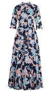 Eva Dress Crew Neck 3/4 Sleeve Maxi Length Cotton Musola (Marseille Paisley Big)