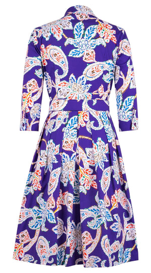 Audrey Dress #1 Shirt Collar 3/4 Sleeve Regular +3 Length Cotton Stretch (Marseille Paisley Big)