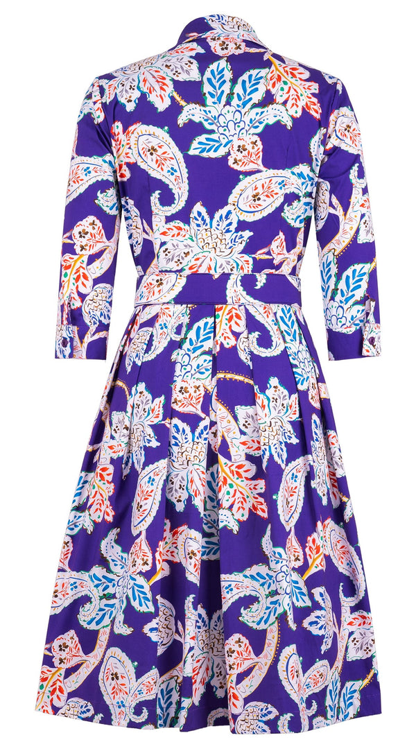 Audrey Dress #1 Shirt Collar 3/4 Sleeve Regular +3 Length Cotton Stretch (Marseille Paisley Big)