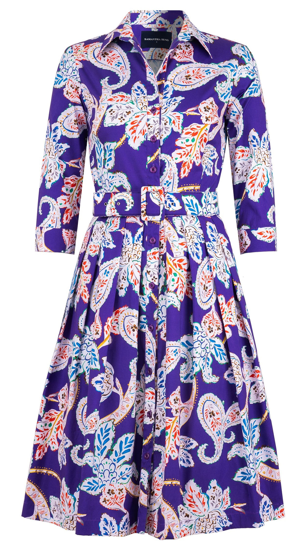 Audrey Dress #1 Shirt Collar 3/4 Sleeve Regular +3 Length Cotton Stretch (Marseille Paisley Big)