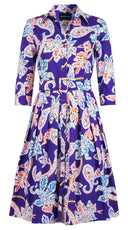Audrey Dress #1 Shirt Collar 3/4 Sleeve Regular +3 Length Cotton Stretch (Marseille Paisley Big)