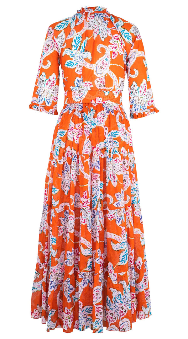 Eva Dress Crew Neck 3/4 Sleeve Maxi Length Cotton Musola (Marseille Paisley Big)