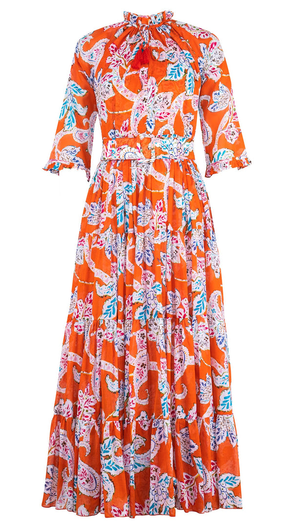 Eva Dress Crew Neck 3/4 Sleeve Maxi Length Cotton Musola (Marseille Paisley Big)