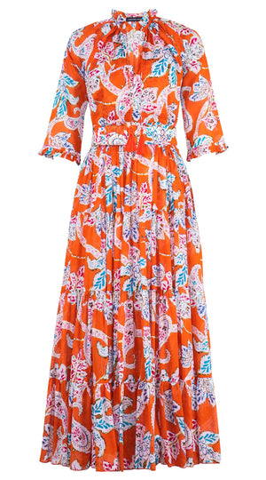 Eva Dress Crew Neck 3/4 Sleeve Maxi Length Cotton Musola (Marseille Paisley Big)