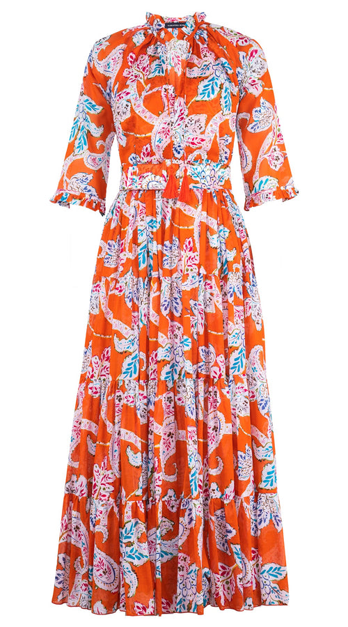 Eva Dress Crew Neck 3/4 Sleeve Maxi Length Cotton Musola (Marseille Paisley Big)