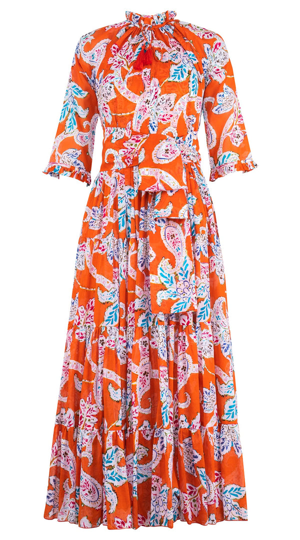 Eva Dress Crew Neck 3/4 Sleeve Maxi Length Cotton Musola (Marseille Paisley Big)