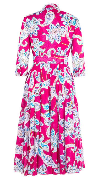 Aster Dress Shirt Collar 3/4 Sleeve Midi Length Cotton Musola (Marseille Paisley Big)