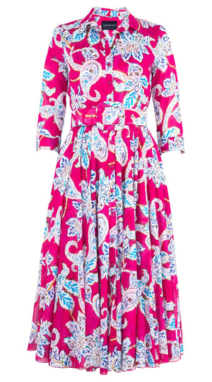 Aster Dress Shirt Collar 3/4 Sleeve Midi Length Cotton Musola (Marseille Paisley Big)