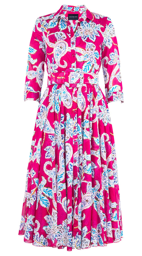 Aster Dress Shirt Collar 3/4 Sleeve Midi Length Cotton Musola (Marseille Paisley Big)
