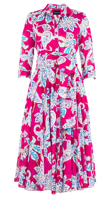 Aster Dress Shirt Collar 3/4 Sleeve Midi Length Cotton Musola (Marseille Paisley Big)