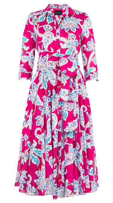 Aster Dress Shirt Collar 3/4 Sleeve Midi Length Cotton Musola (Marseille Paisley Big)