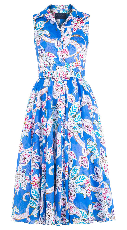 Aster Dress Shirt Collar Sleeveless Midi Length Cotton Musola (Marseille Paisley Big)