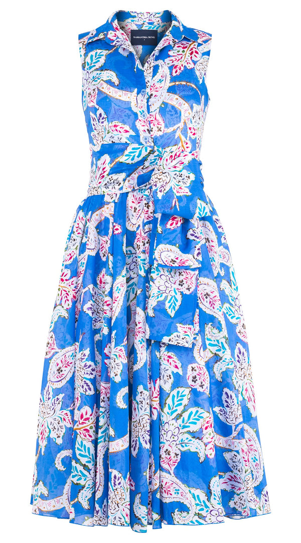 Aster Dress Shirt Collar Sleeveless Midi Length Cotton Musola (Marseille Paisley Big)
