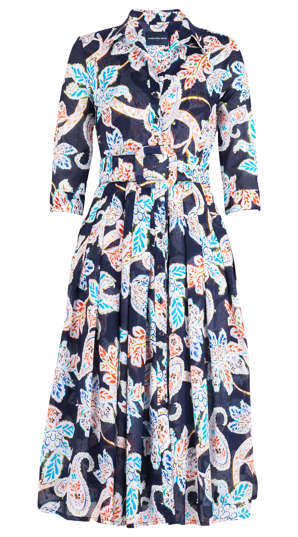 Audrey Dress #4 Shirt Collar 3/4 Sleeve Midi Length Musola (Marseille Paisley)