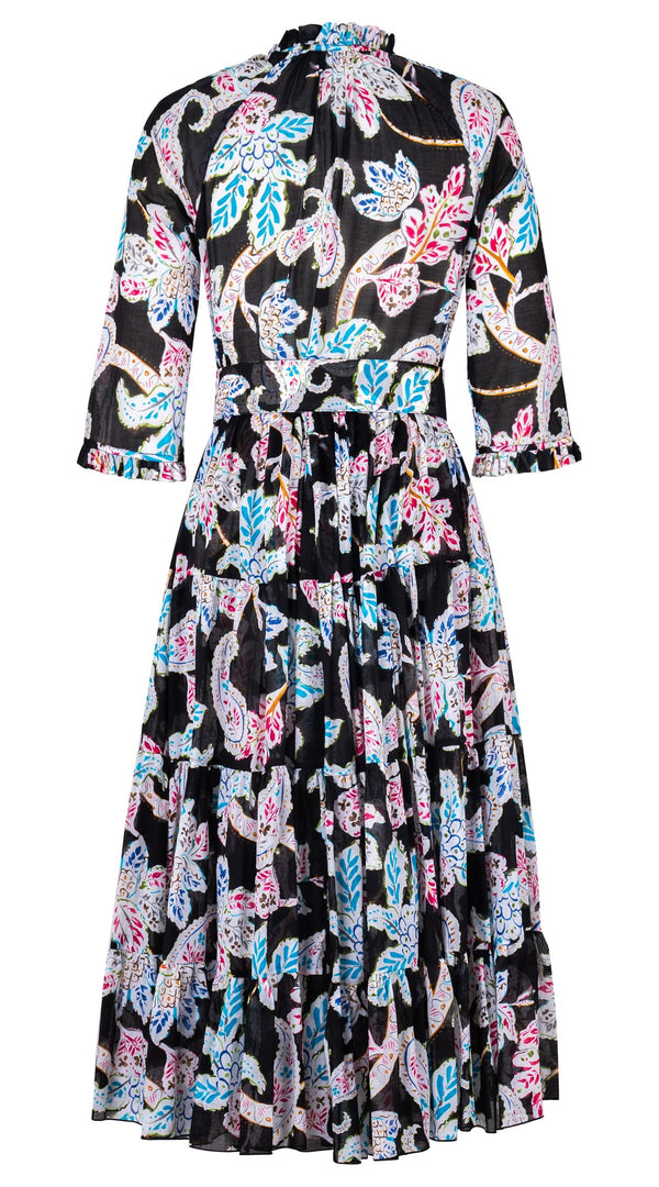 Eva Dress Crew Neck 3/4 Sleeve Midi Length Cotton Musola (Marseille Paisley Big)