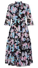 Eva Dress Crew Neck 3/4 Sleeve Midi Length Cotton Musola (Marseille Paisley Big)