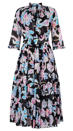 Eva Dress Crew Neck 3/4 Sleeve Midi Length Cotton Musola (Marseille Paisley Big)