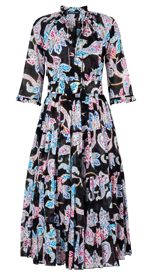 Eva Dress Crew Neck 3/4 Sleeve Midi Length Cotton Musola (Marseille Paisley Big)