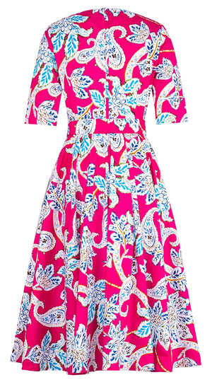 Abelia Dress Crew Neck 1/2 Sleeve Midi Length Cotton Stretch (Marseille Paisley Big)