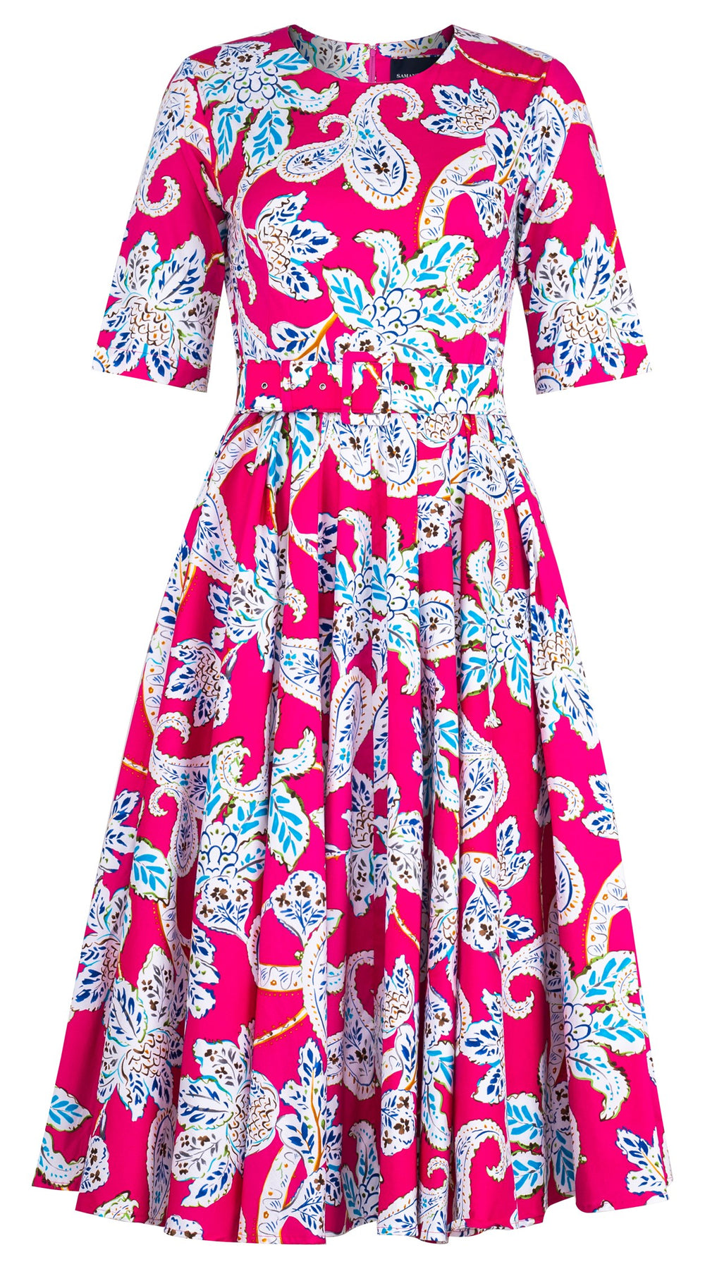 Abelia Dress Crew Neck 1/2 Sleeve Midi Length Cotton Stretch (Marseille Paisley Big)