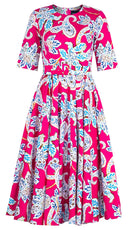 Abelia Dress Crew Neck 1/2 Sleeve Midi Length Cotton Stretch (Marseille Paisley Big)