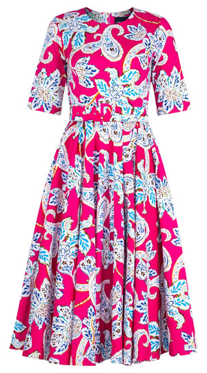 Abelia Dress Crew Neck 1/2 Sleeve Midi Length Cotton Stretch (Marseille Paisley Big)