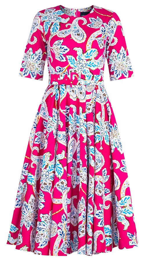 Abelia Dress Crew Neck 1/2 Sleeve Midi Length Cotton Stretch (Marseille Paisley Big)