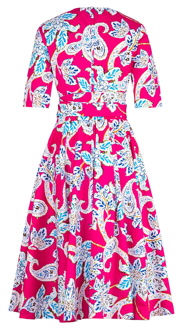 Abelia Dress Crew Neck 1/2 Sleeve Midi Length Cotton Stretch (Marseille Paisley Big)