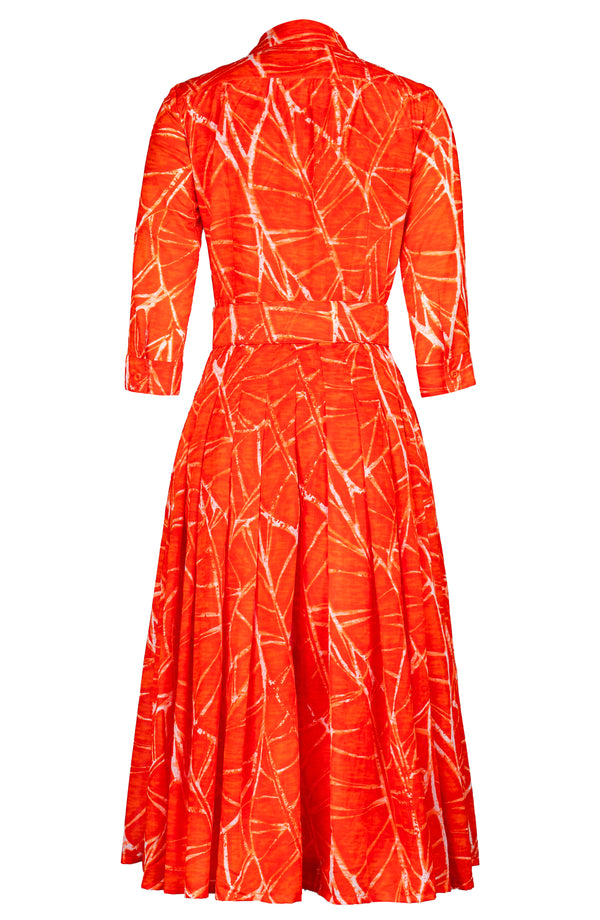 Audrey Dress #4 Shirt Collar 3/4 Sleeve Midi Length Cotton Musola (Matisse Leaves)